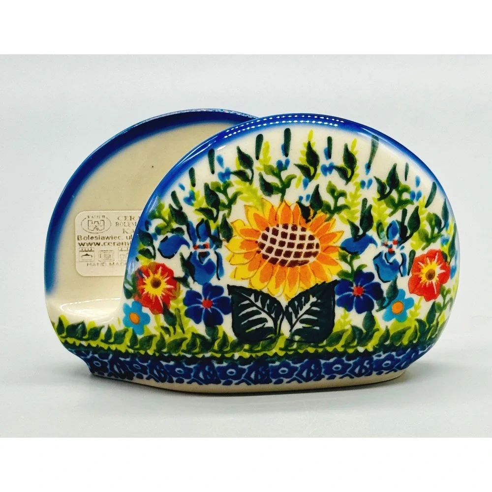 Polish Pottery Kalich Napkin Holder Sunflower Floral Ceramika Boleslawiecka